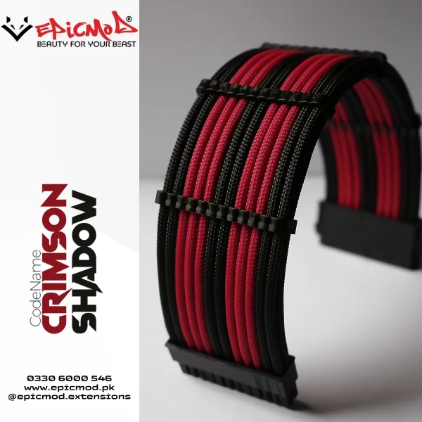 EPICMOD Premium Series – Crimson Shadow – Sleeved Extension PC Cable Kit