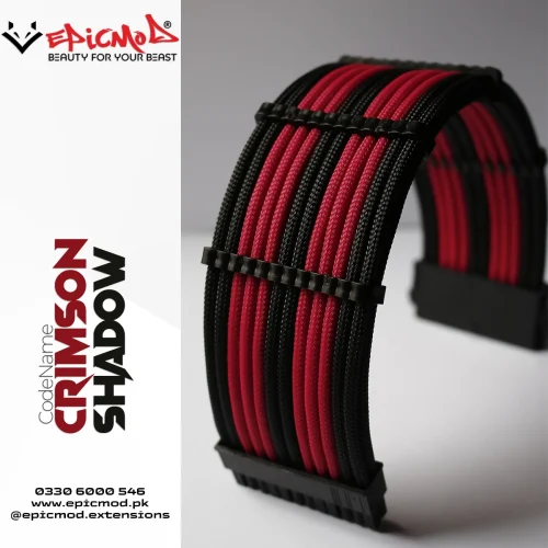 BloodRed Black Sleeved Extension PC Cables