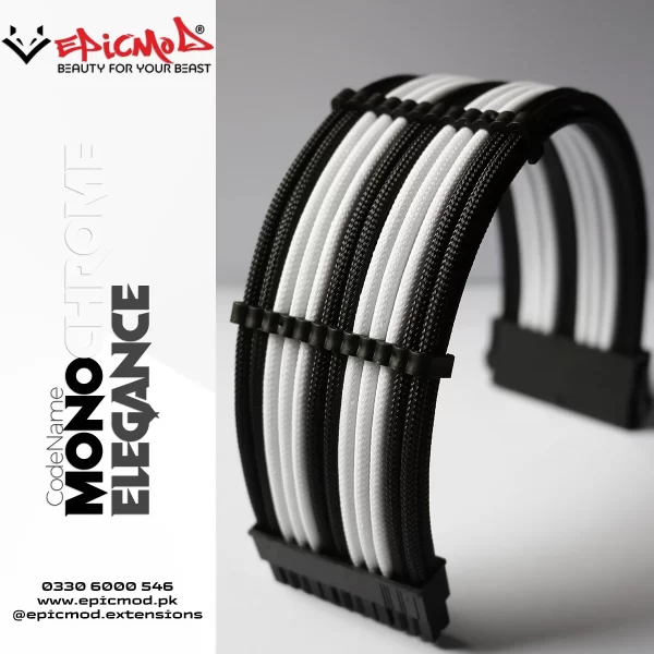 EPICMOD Premium Series – Monochrome Elegance – Sleeved Extension PC Cable Kit