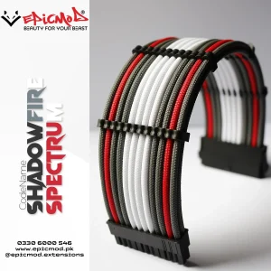 White Grey Red Sleeved Extension Cables Kit