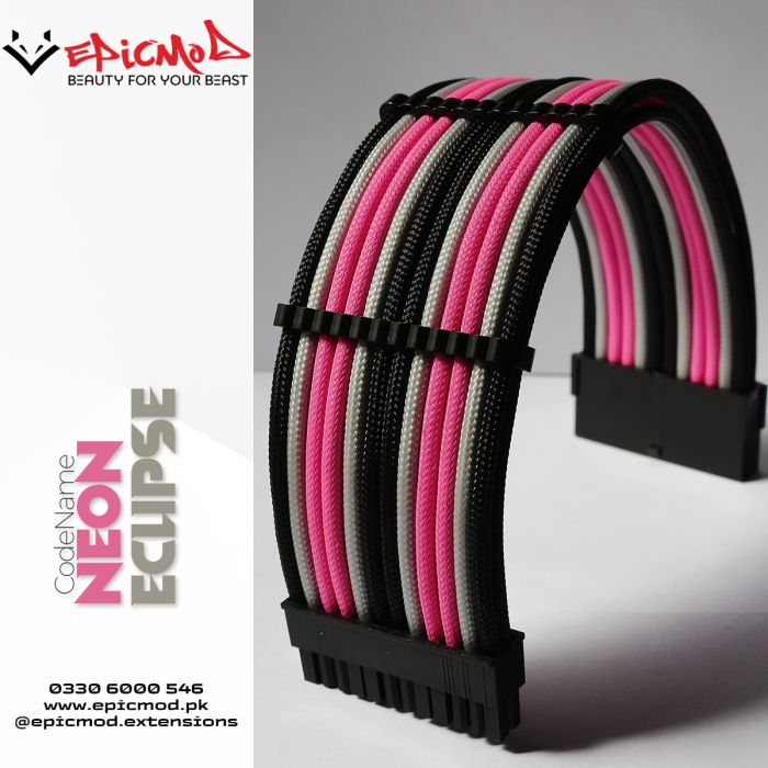 Silver Pink Black Sleeved Extension Cables Kit