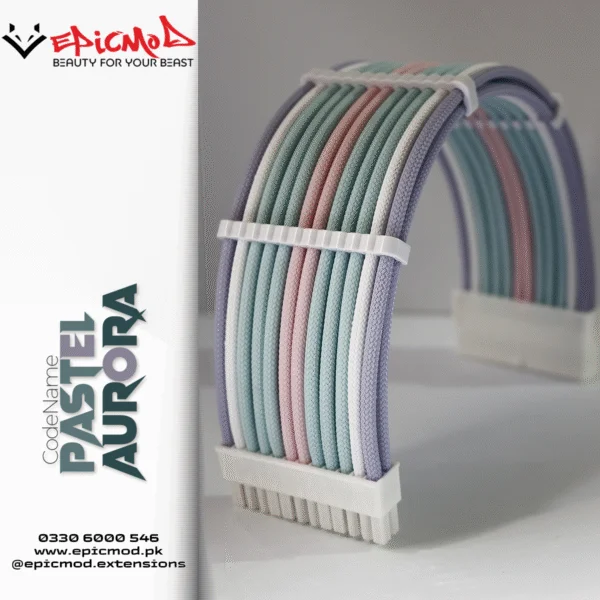 Light Purple White Cyan Pink Sleeved Extension Cables Kit